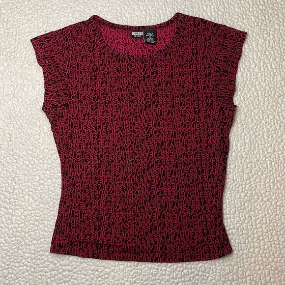 Guess Jeans Black & Red Nylon Logo Short Sleeve Top (Size: Medium) - Picture 13 of 13